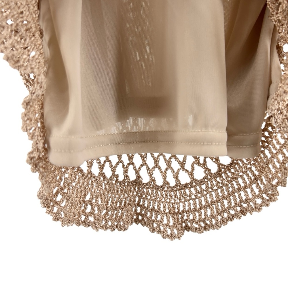 Say What? Y2K Crochet Double Layer Tank Sz L Ribbon Tie Tan Adjustable Strap - Picture 11 of 16